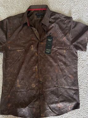 American Breed Brown Short-Sleeve Casual Button-Down Shirt